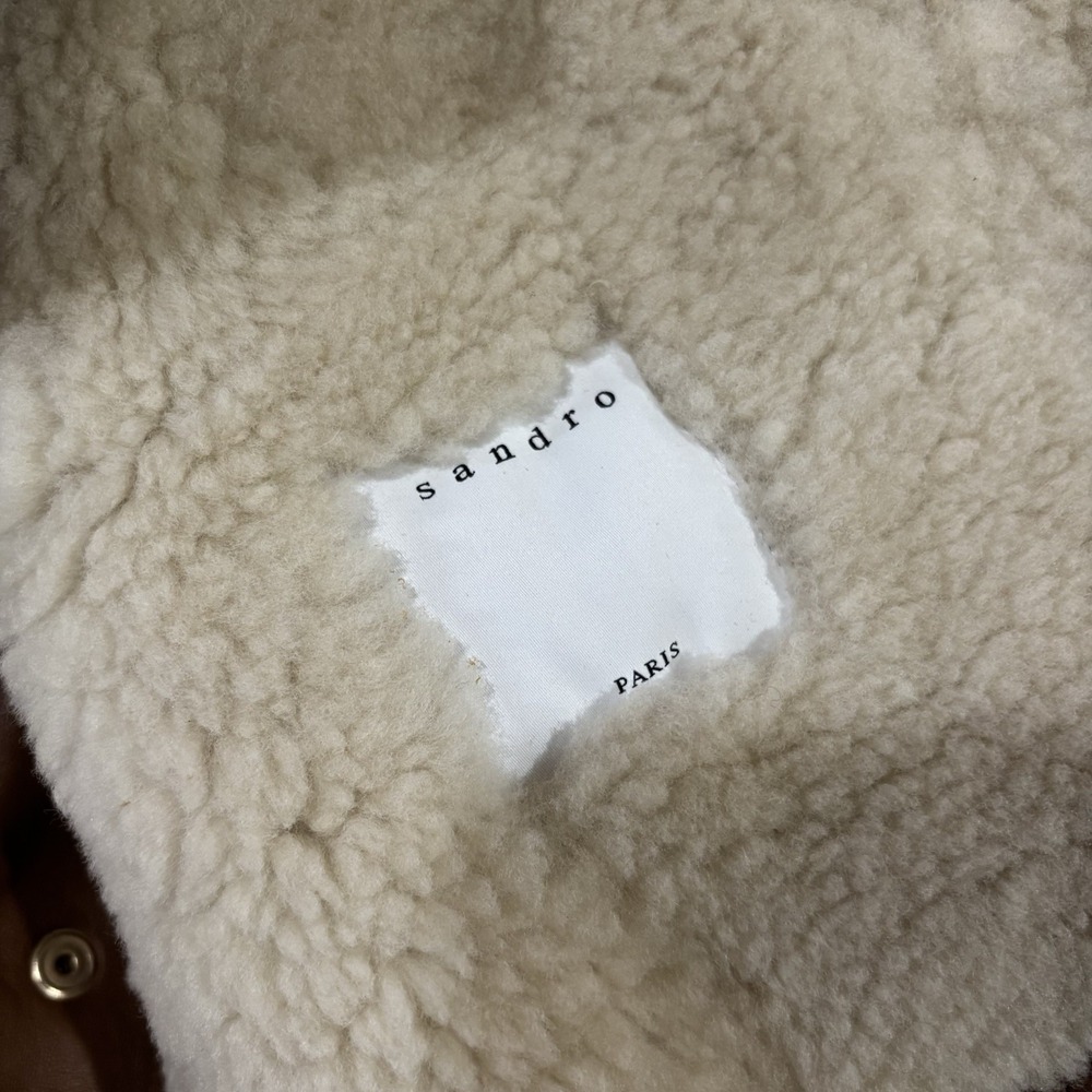 Sandro Paris Fur Leather Brown Winter Coat Lamb BRAND NEW FLAWED Shearling - Picture 5 of 16